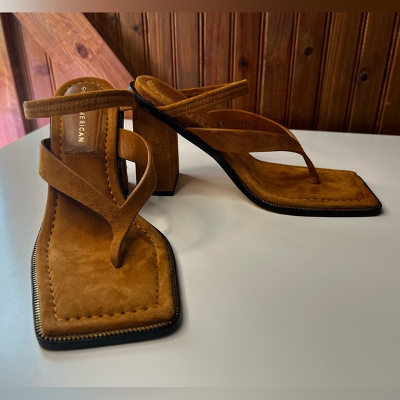 Good American Shoes - Good American The Standout Square Toe Sandal Block Heel Brown Size 6